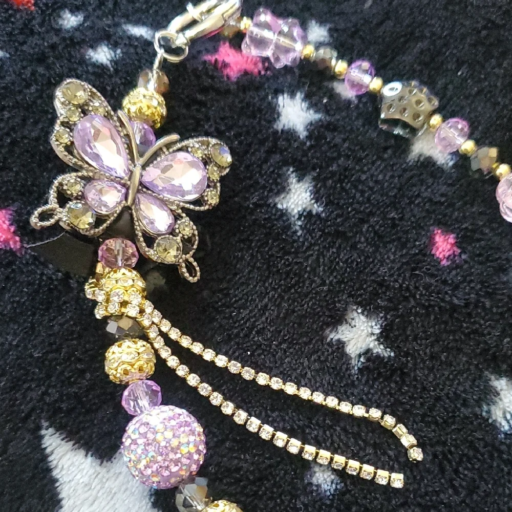 Pretty purple butterfly bag or phone chain